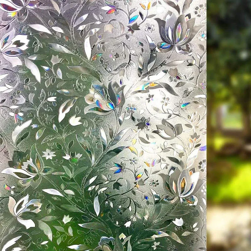 Оконная конфиденциальная пленка с 3D узором тюльпана - статическая липкая без