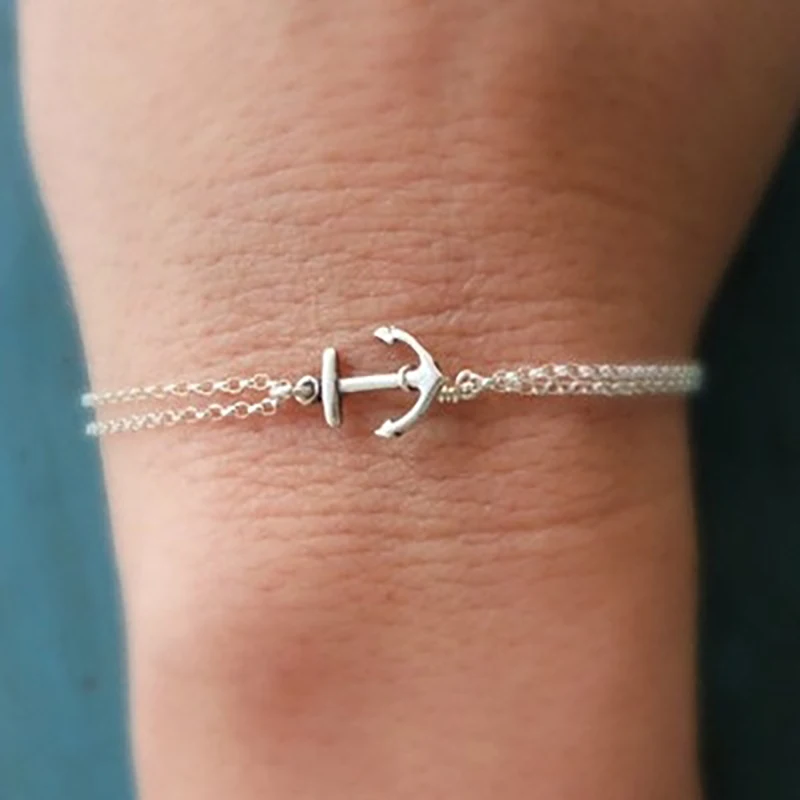 

Vintage Korean Cute Anchor Pendant Bracelet Girl Trendy Elegant Shiny Silver Color Chain Bracelet Women Jewelry Gift