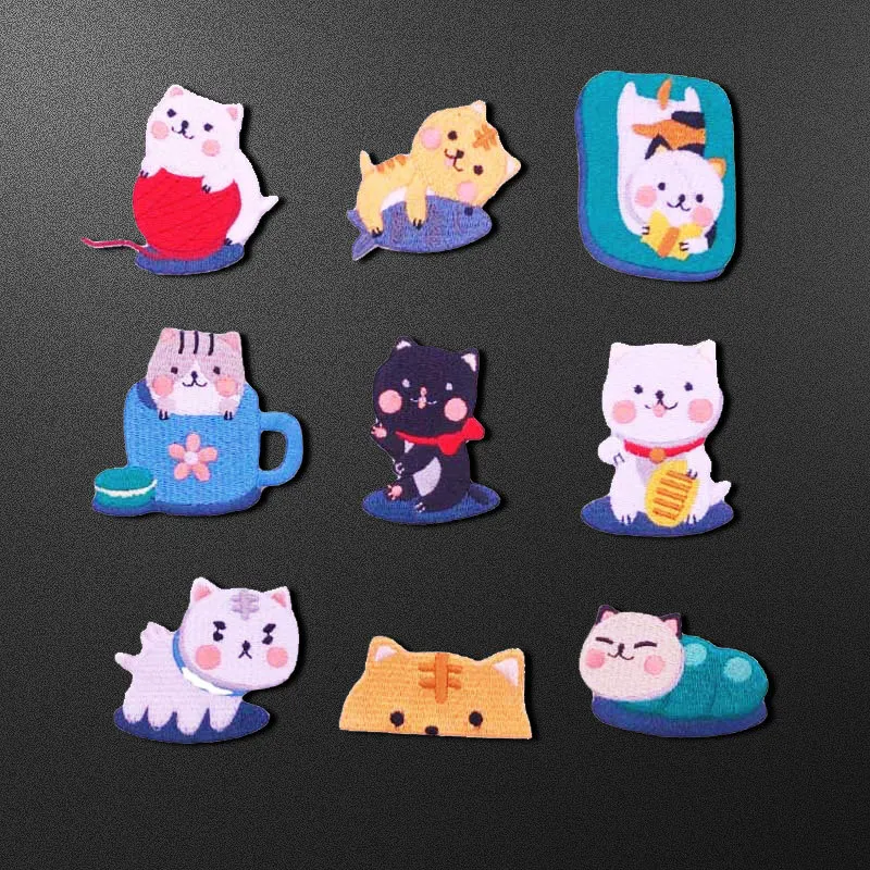 

Cartoon Animal Cute water glass Cat Embroidery Patch DIY Iron On Children's Clothing School Bag Hole Patch Decoration