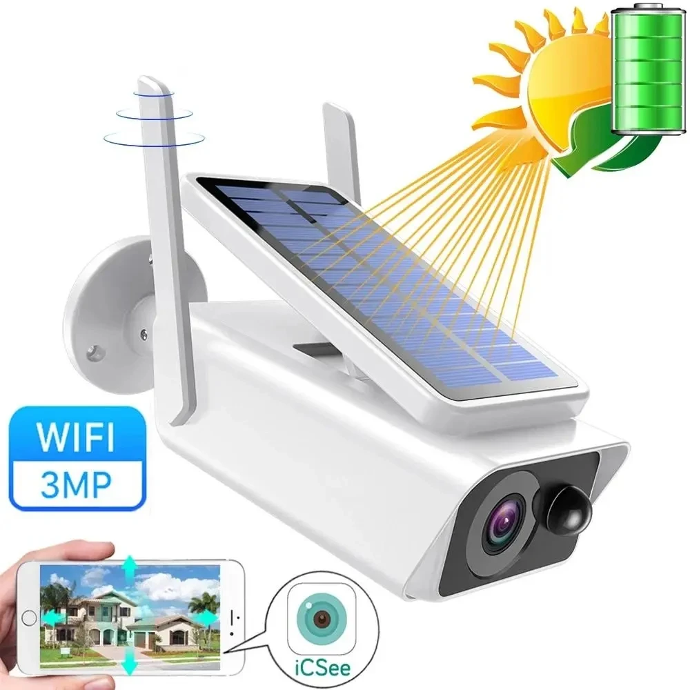 Solar Camera Battery Powered WiFi IP Camera 1080P Surveillance Security Monitoring Weatherproof IP66 PIR Alarm Night Vision