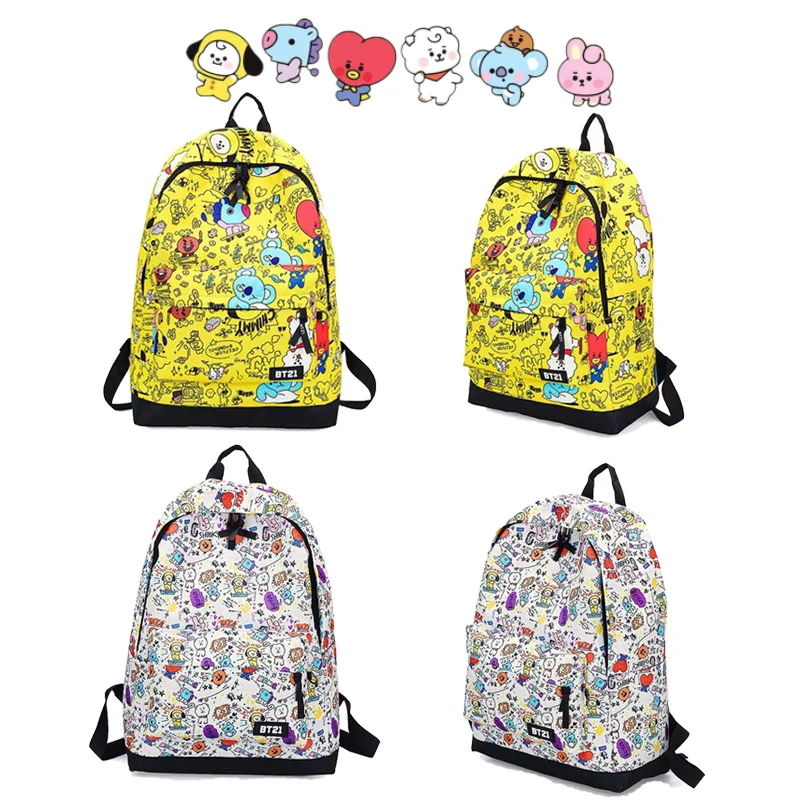 

Мультяшная Bt21 кавайная Холщовая Сумка, милый щенок, пони, кролик, печенье, коала, граффити, рюкзак для путешествий на открытом воздухе