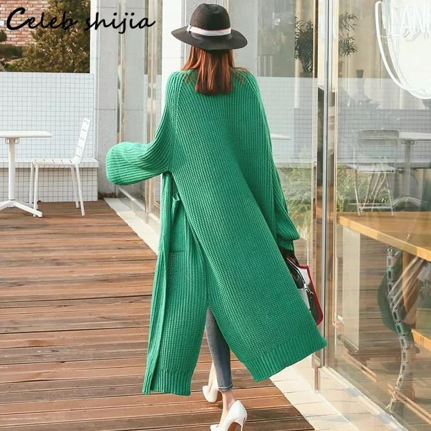 

Green Cardigan Woman Autumn New Full-sleeve Knitted Cardigan Women Long Vintage Elegant Oversized Open Stitch Sweater Winter