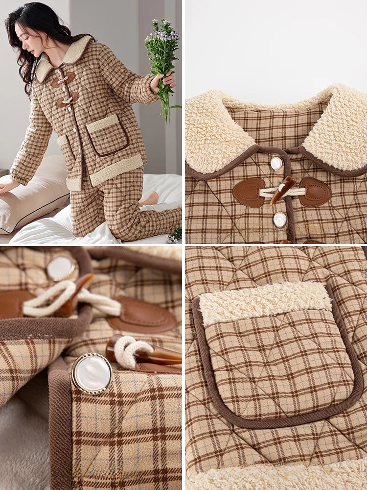 Новинка 2024 женские зимние пижамы трехслойная утолщенная тканая куртка на