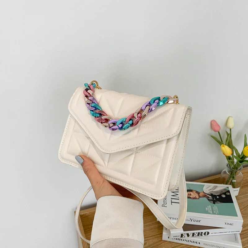 2023 New Famous Designer Colorful Chain Shoulder Messenger Bags High Quality Women Purse And Handbags Fashion Small Square Bags