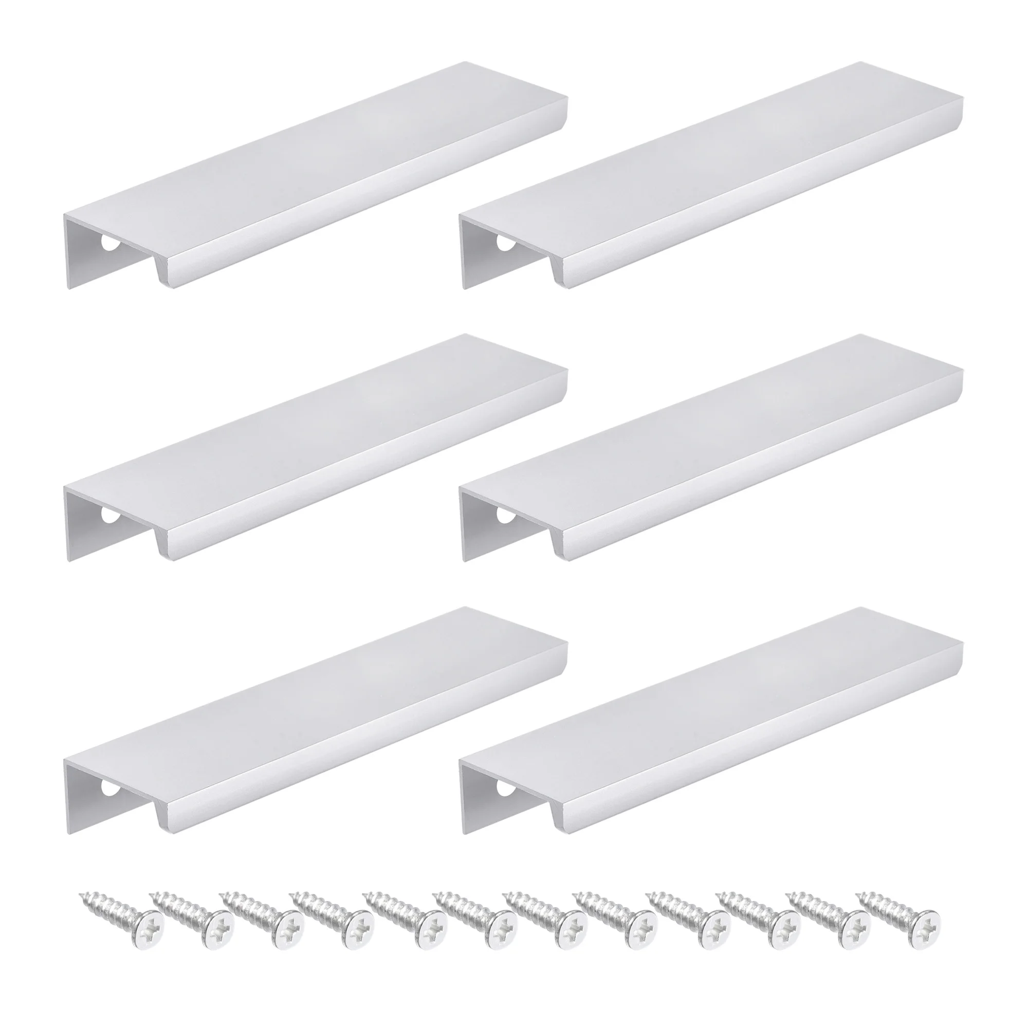 

Uxcell 6Pcs Edge Pull Handle 120mm x 32mm Aluminum Alloy Cabinet Drawer Pull Silver Tone