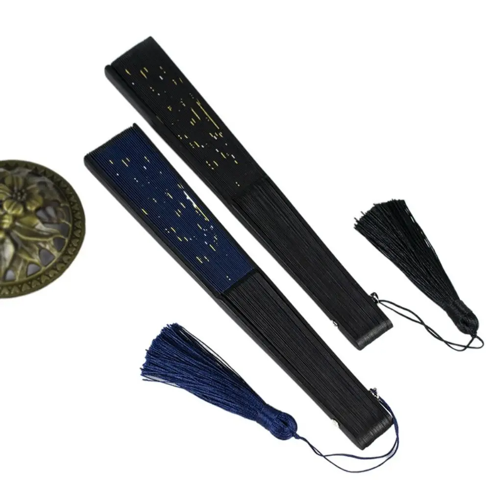 

Vintage Folding Fans Chinese Japanese Style Silk Hand Fan Bamboo Fan With Tassels Star Pattern