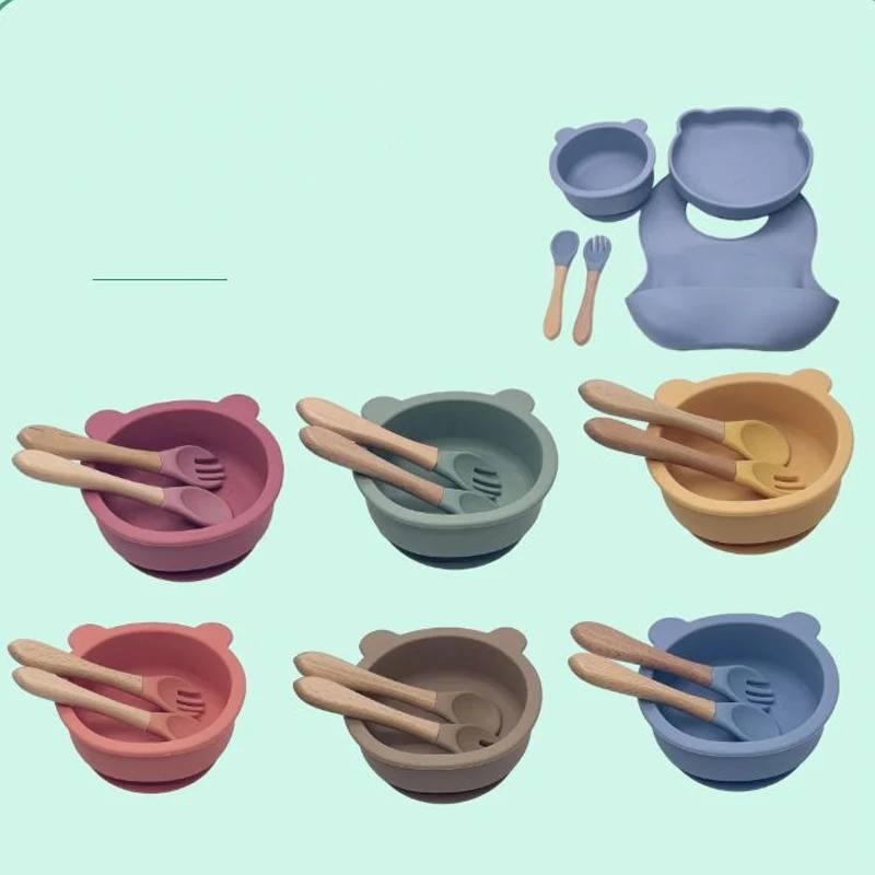 Baby Feeding Bowl Food Grade Silicone Bowl Suction Plate Non-silp Sucker Bowl Children Dishes Tableware BPA Free Fork Spoon