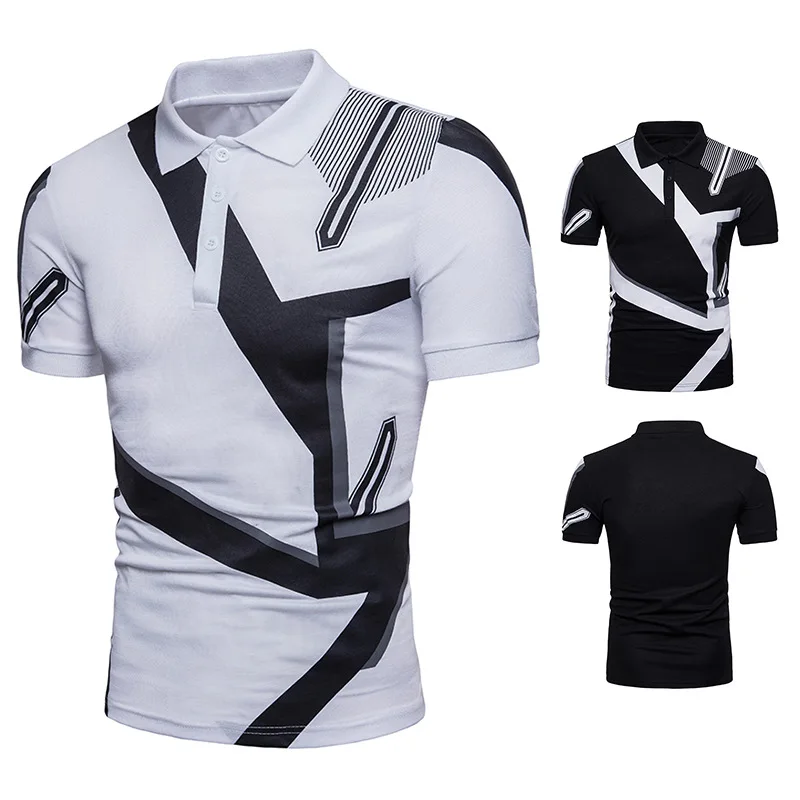 

New Summer Men Fashion Lapel Shirt Short Sleeve Geometric Pattern Print Slim Fit Hot Sale Outdoor Casual Shirts Clothing