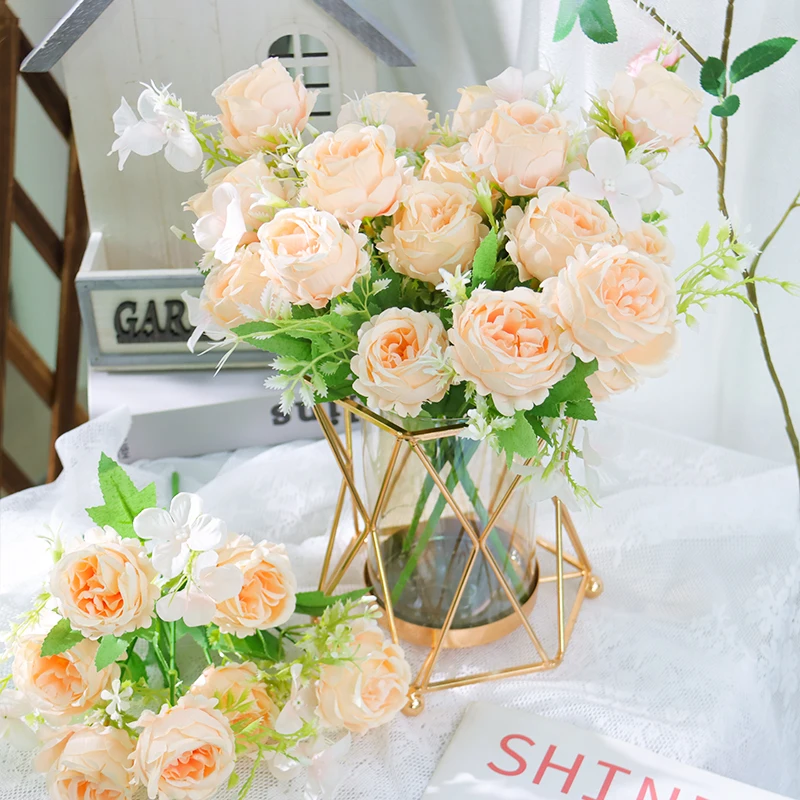 Искусственные цветы 7 бутонов пионов большой букет брюки Шелковый цветок лист