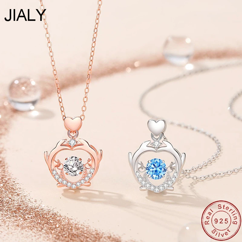 

JIALY European AAA CZ Love Antlers S925 Sterling Silver Necklace Chain For Women Birthday Party Gift Wedding Jewelry