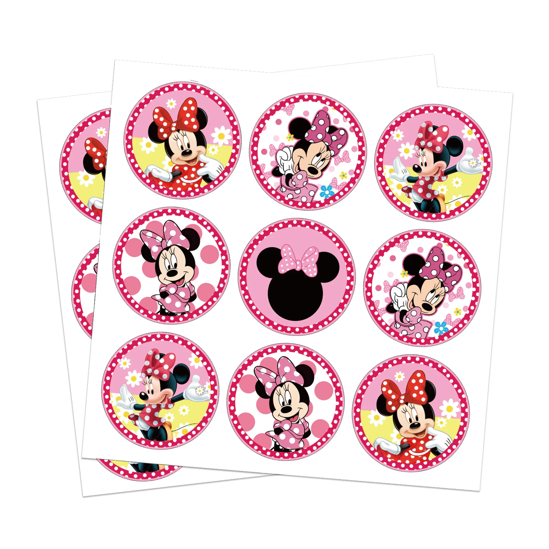 

90/180pcs Disney Minnie Mouse Candy Bag Glass Bottle Label Peel & Stick Wed Birthday Party Minnie Paste Gift Box Stickers Packag