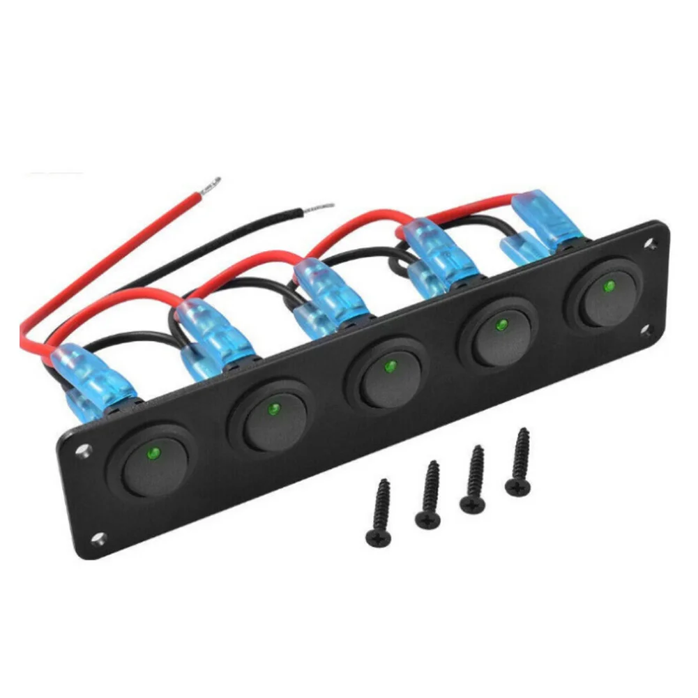 

5 Gang Rocker Switch Panel ON-OFF Switches Aluminium Plate DC 12V For Car Boat