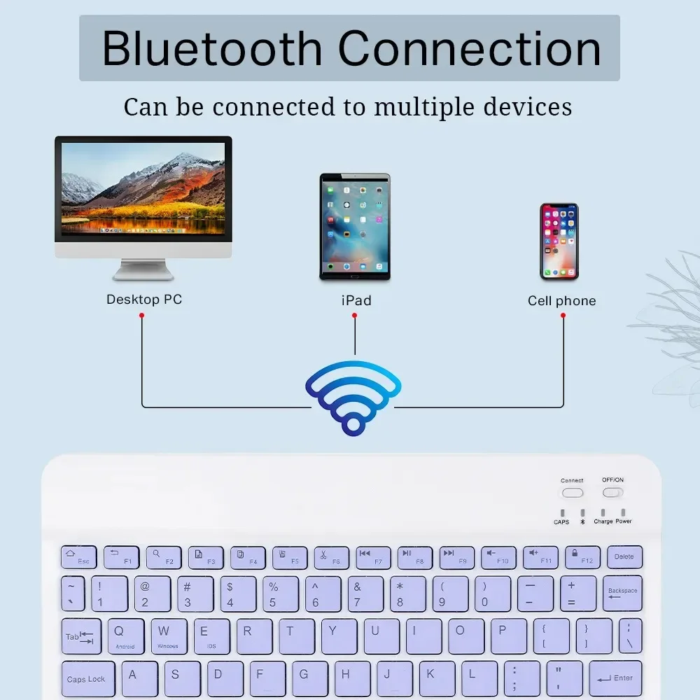 Фото 10-дюймовая беспроводная Bluetooth-клавиатура, перезаряжаемая для мобильных телефонов, планшетов, португальский, испанский, французский, AZERT для Android, iOS, Windows №2