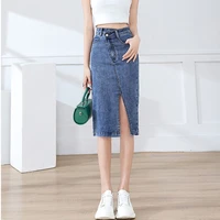 skirts womens 2022 irregular high waist blue vintage slit denim skirt ol sexy elegant hip pencil jeans skirt summer clothes