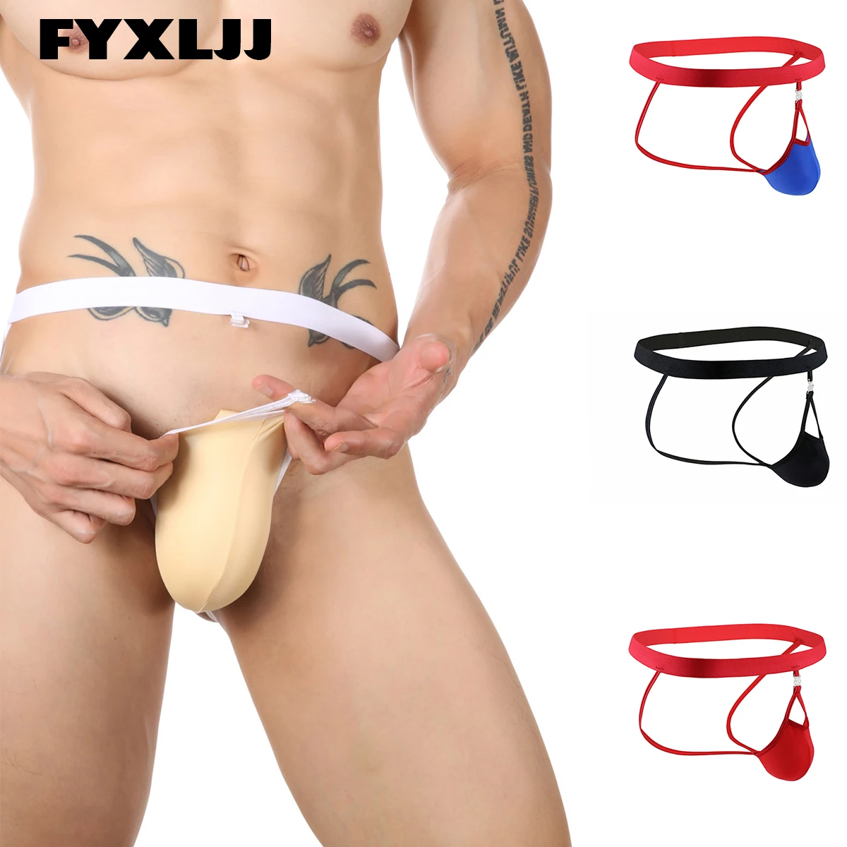 

FYXLJJ Solid Cool Ice Silk G String Men Thong Swimwear Gay Sexy T-Back Jockstrap Thong Tangas Bikini Briefs Male Thin Underwear