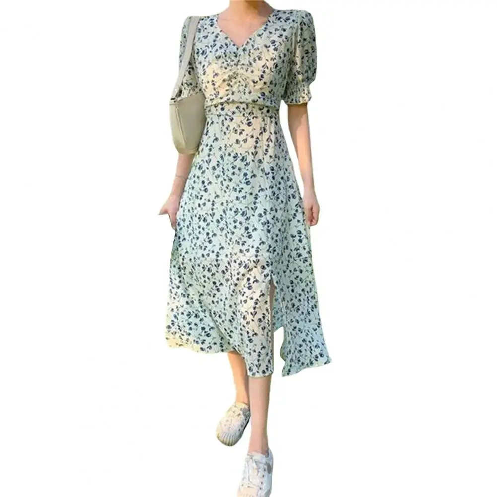 

Женское платье с Боковым Разрезом, мягкое приталенное платье с эластичными манжетами на лето