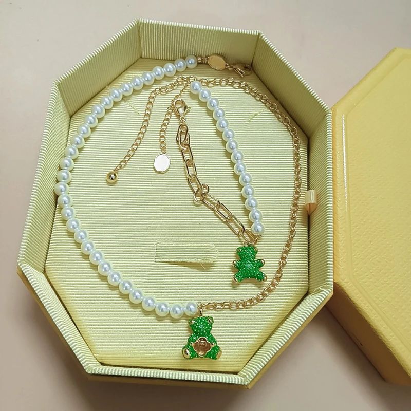 

SWA new pearl green bear necklace bracelet women's fashion cute trend personality versatile simple luxury brand jewelry gift