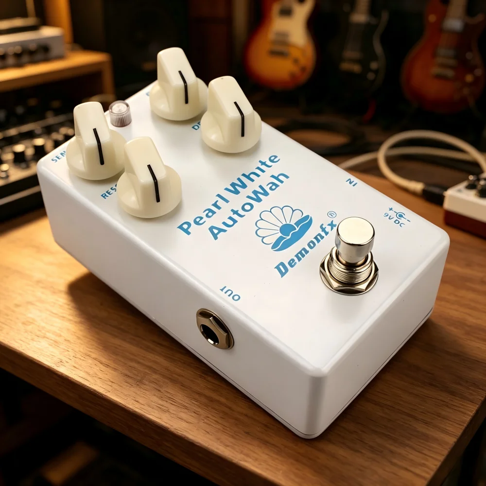 Фото Педаль эффектов Demonfx Pearl White Auto Wah для гитары или бас-гитары, универсальная педаль Auto-Wah для гитары №4