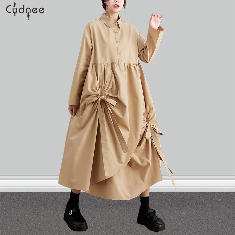 Повседневное однотонное трехмерное креповое украшенное платье миди для женщин