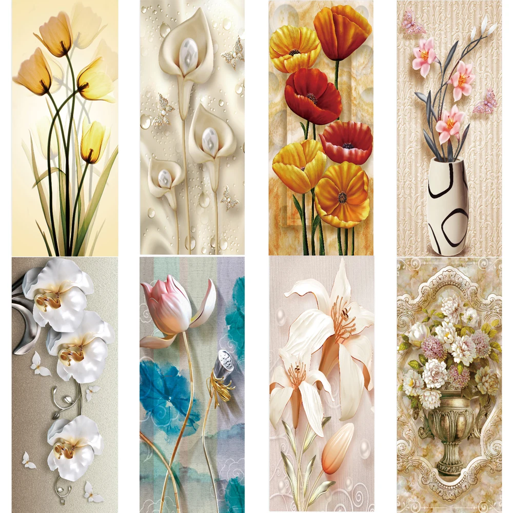 

PVC 3D Flower Embossed Art Door Decals Home Decor Removable Door Trim Decals Can Be Used For Living Room Bedroom