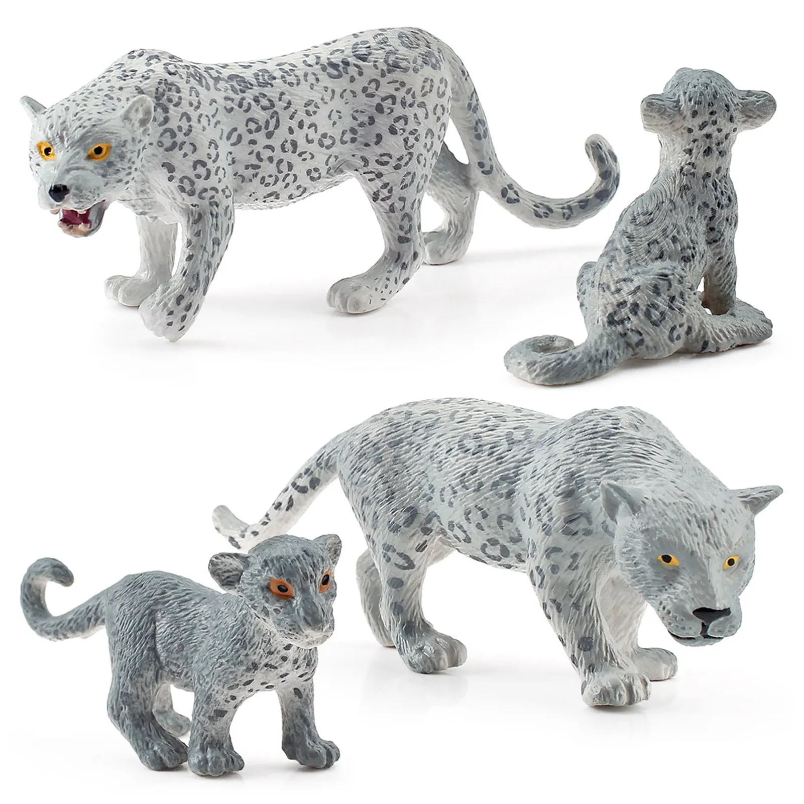 

4 Pcs Snow Leopards Figures Toys Realistic Highland Animal Figurines Cupcake Topper Jungle Animals Playset For Kids Toddlers