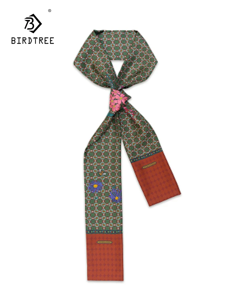 Birdtree 16 мм 100% шелк тутового шелкопряда цветок кирпич длинный шарф 2024 Весна мама