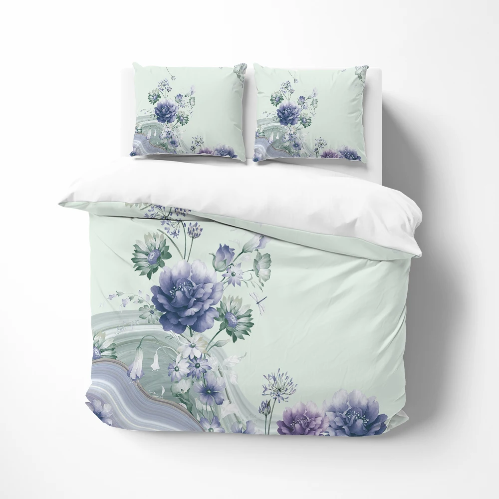 

Bedding set Linens euro twin queen king single bed linen Quilt/Duvet cover set 2bedrooms Bed set for home textile oil Cyan