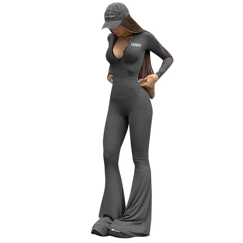 Женский осенне-зимний комбинезон с длинными рукавами и принтом в виде