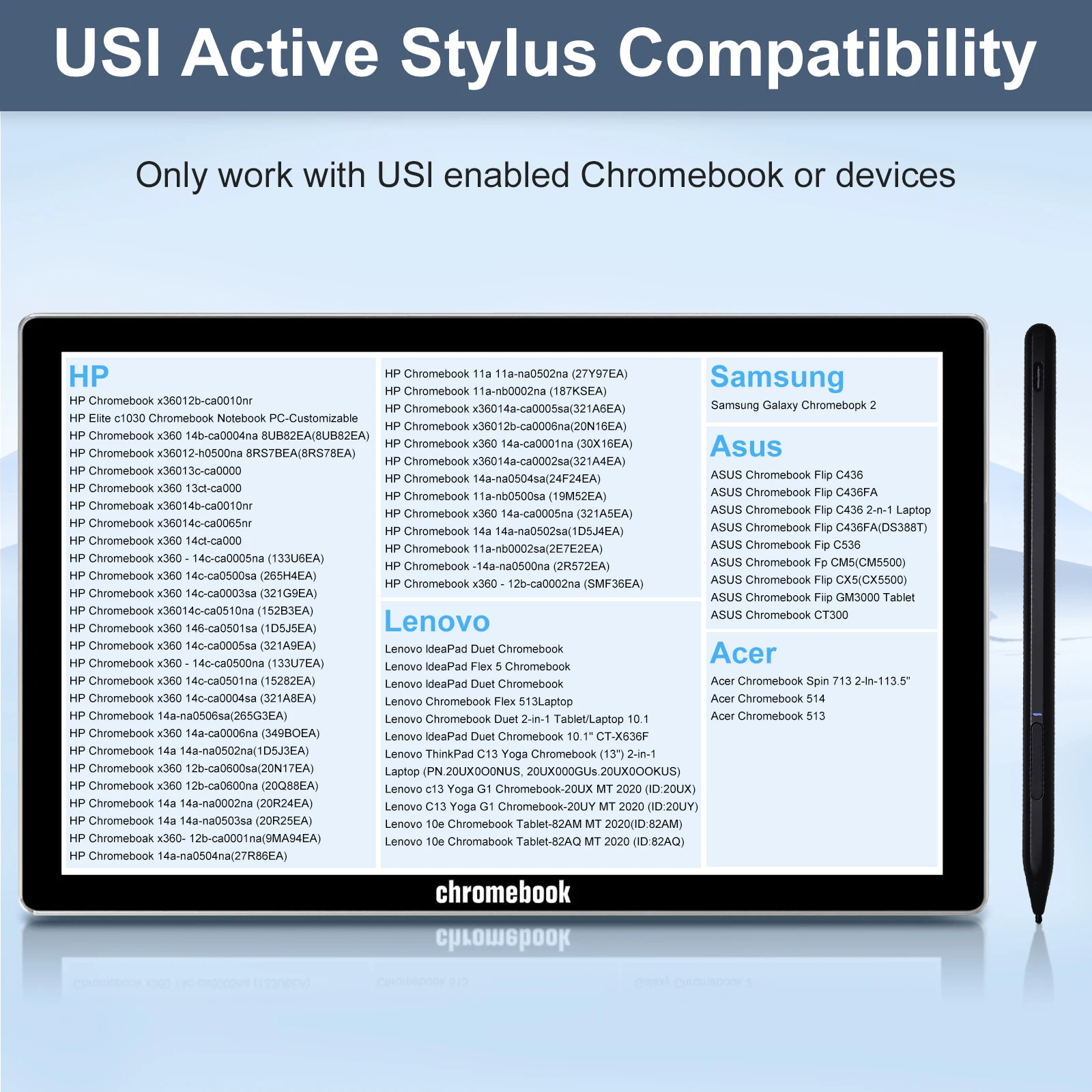 Стилус Chromebook Pen USI2.0 перезаряжаемый стилус 4096 чувствительный к давлению для