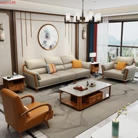 private custom modern new chinese leather sofa leather ebony wood italian light luxury living room sofa italian sofa set