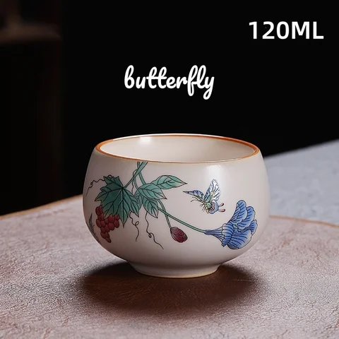 Керамический семейный набор чашек для чая 120 мл, китайская цветочная картина, чайная чаша для печи, кофейная кружка, посуда для напитков