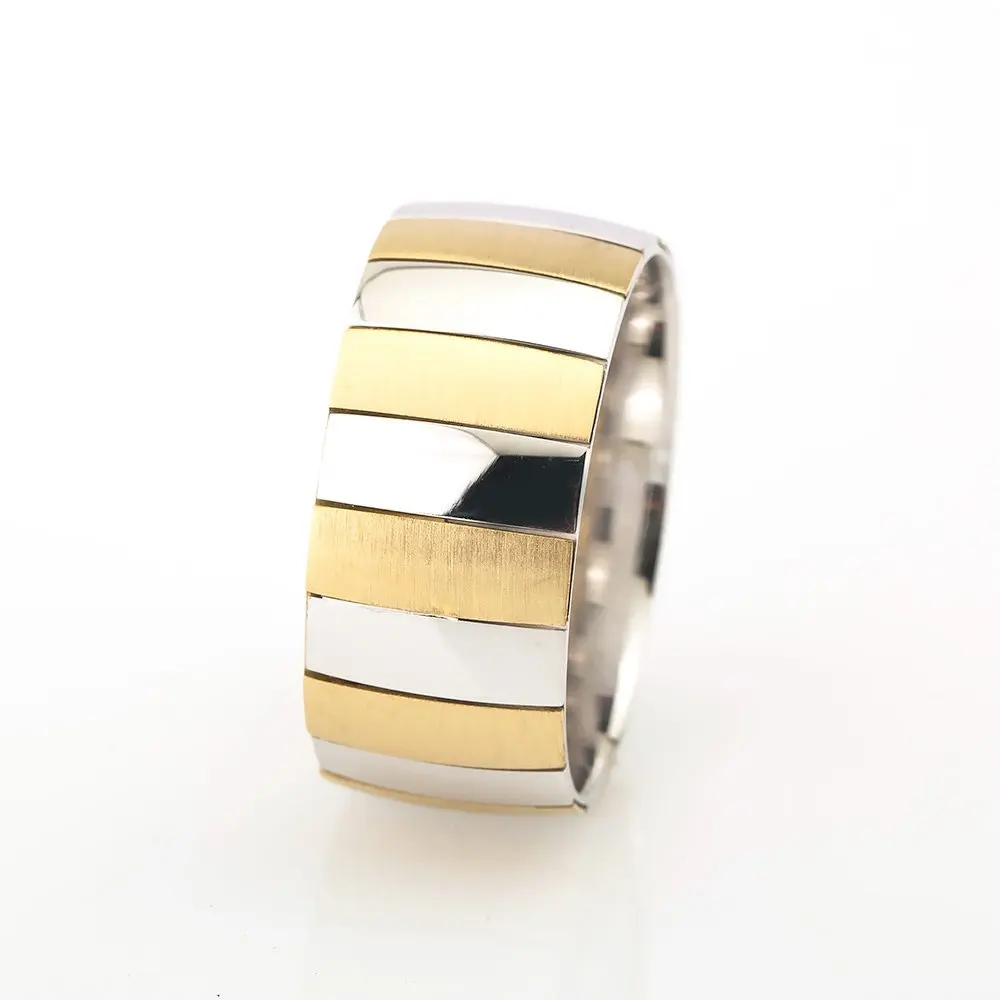 

Horizontal Block Design Gold-gray Color 925 Sterling Silver Men 'S Wedding Ring