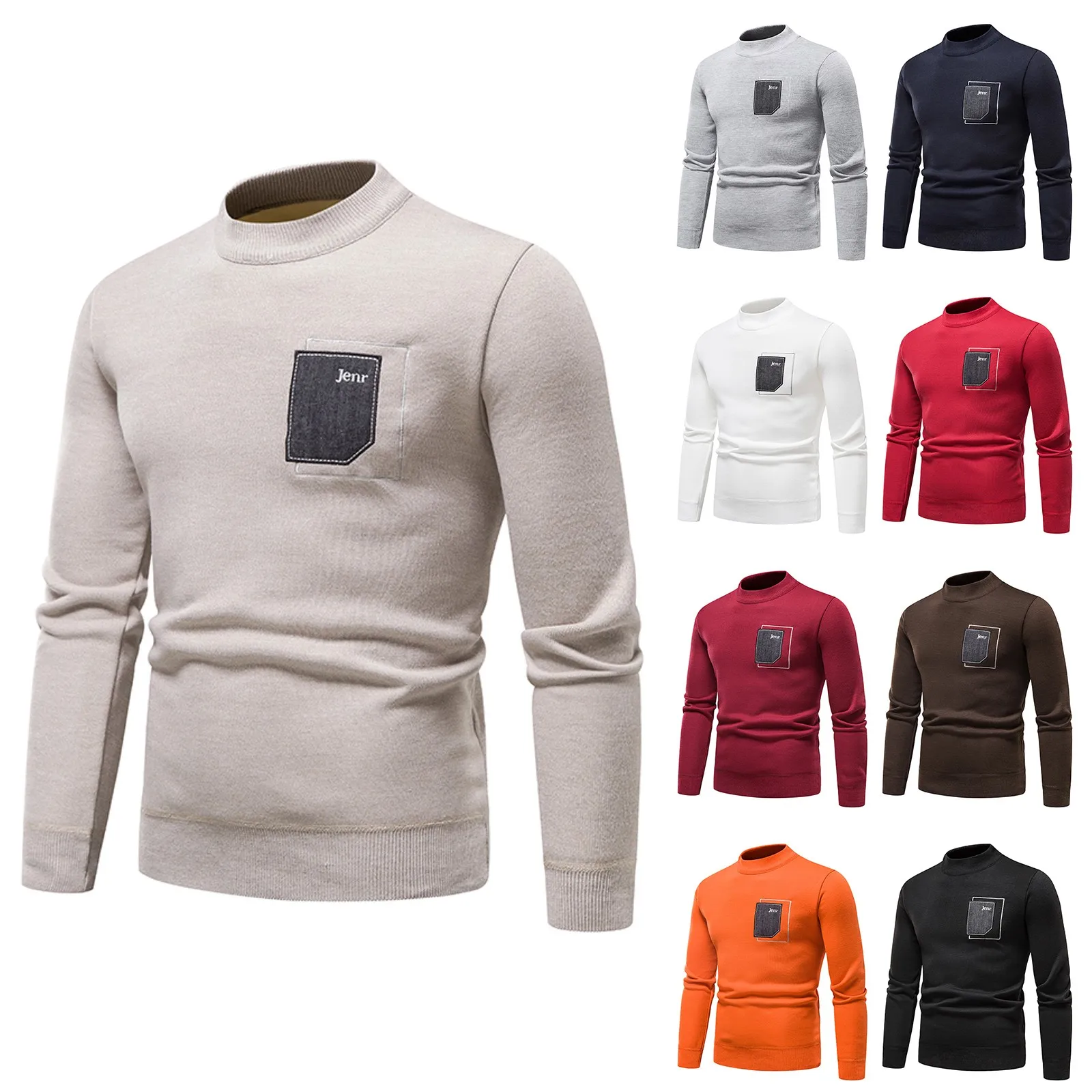 

Men's Turtleneck Sweater Winter Casual Men's Knitted Sweater Half High Collar Keep Warm Fitness Men Pullovers Tops Tight Shirt