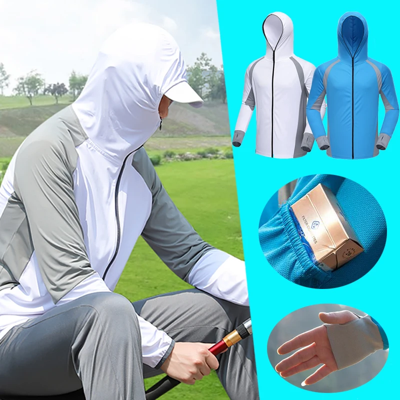 

Men Anti UV Hooded Cycling Hiking Fishing Jackets Quick Dry Long Sleeve Breathable Running Fishing Sports Shirts