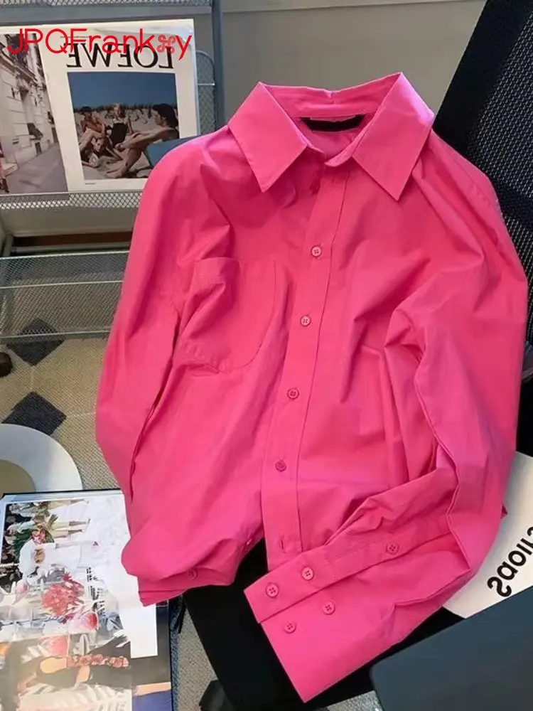 

Rose Red Shirt Women's 2023 Spring New Design Sense Small Senior Small Casual Loose Versatile Top Womens Tops Blouse Shirts