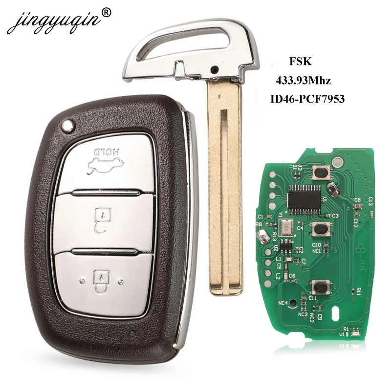 

Jingyuqin 3 кнопки 434 МГц FSK умный пульт дистанционного управления ключ для hyundai IX35 PCF7953 Hitag2 ID46 Verna Elantra 7952 чип