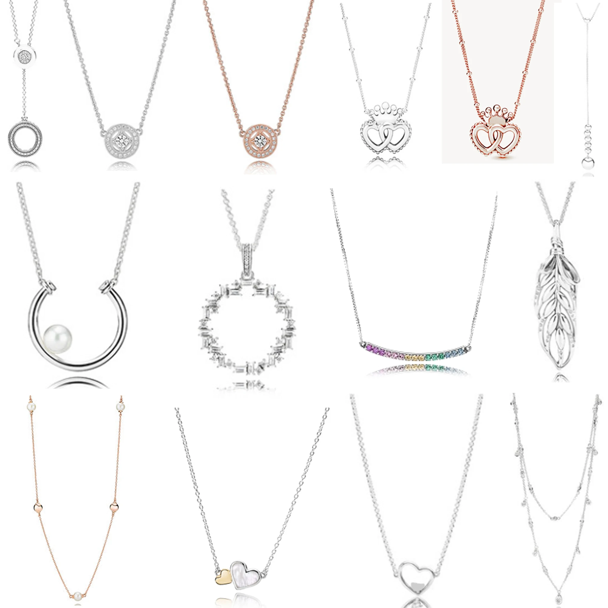 

Pan Original 925 Sterling Silver Genuine Necklace Love Crystal Ladies Rose Gold Love Crown Fashion Jewelry Wedding Gift