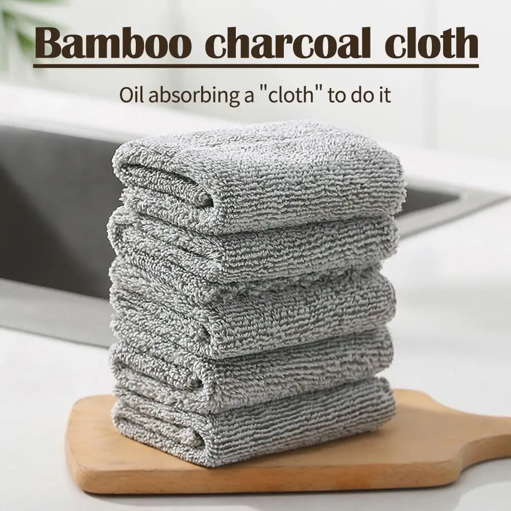 

1PC Cleaning Wiping Towel Bamboo Charcoal Fiber Cleaning Absorption Towel Kitchen Washing Rags Water Non-Stick Oil Cloth