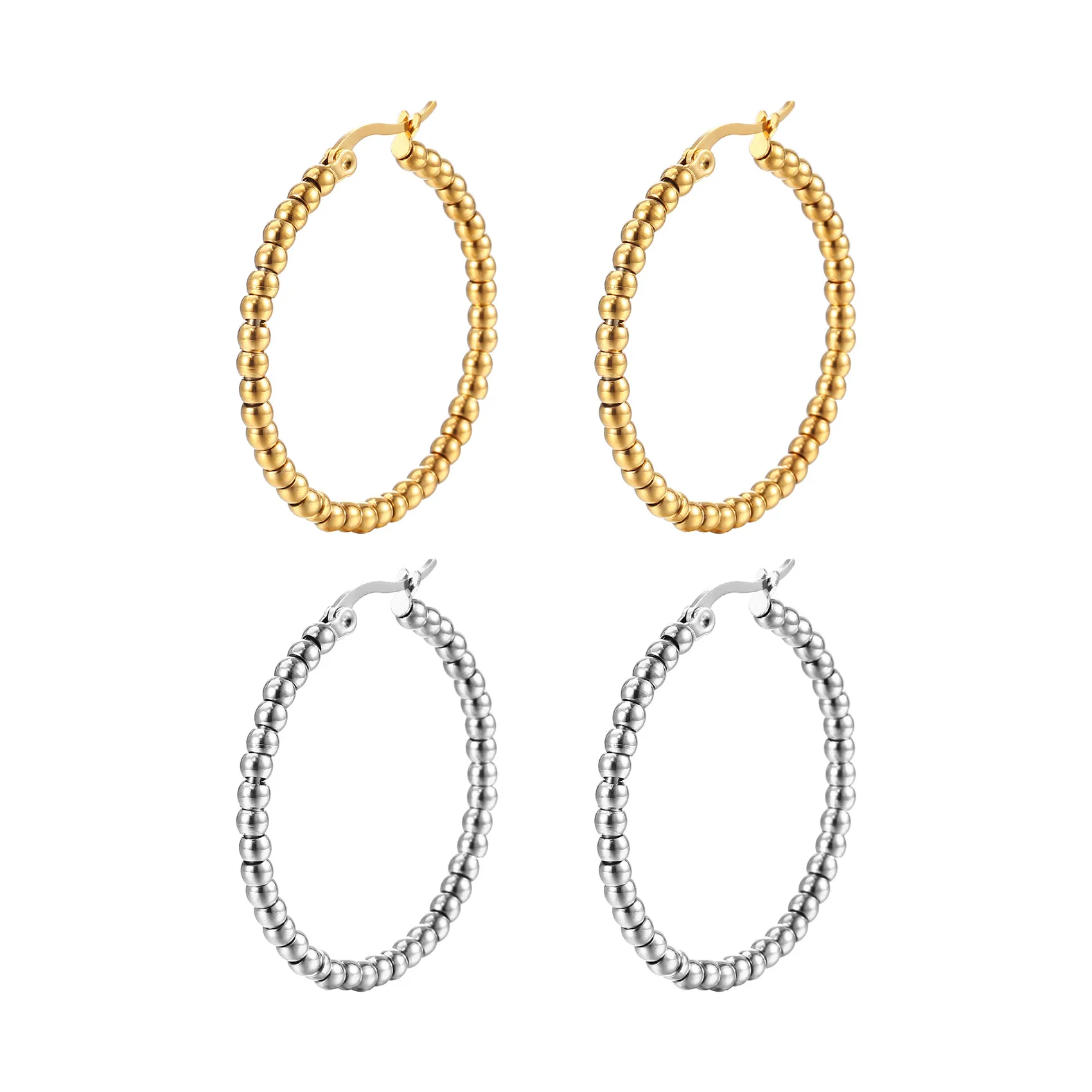 

Fashion Steel Ball Stainless Steel Round Personalized Earring Clips Simple Style Trendy Titanium Steel Hoop Earring