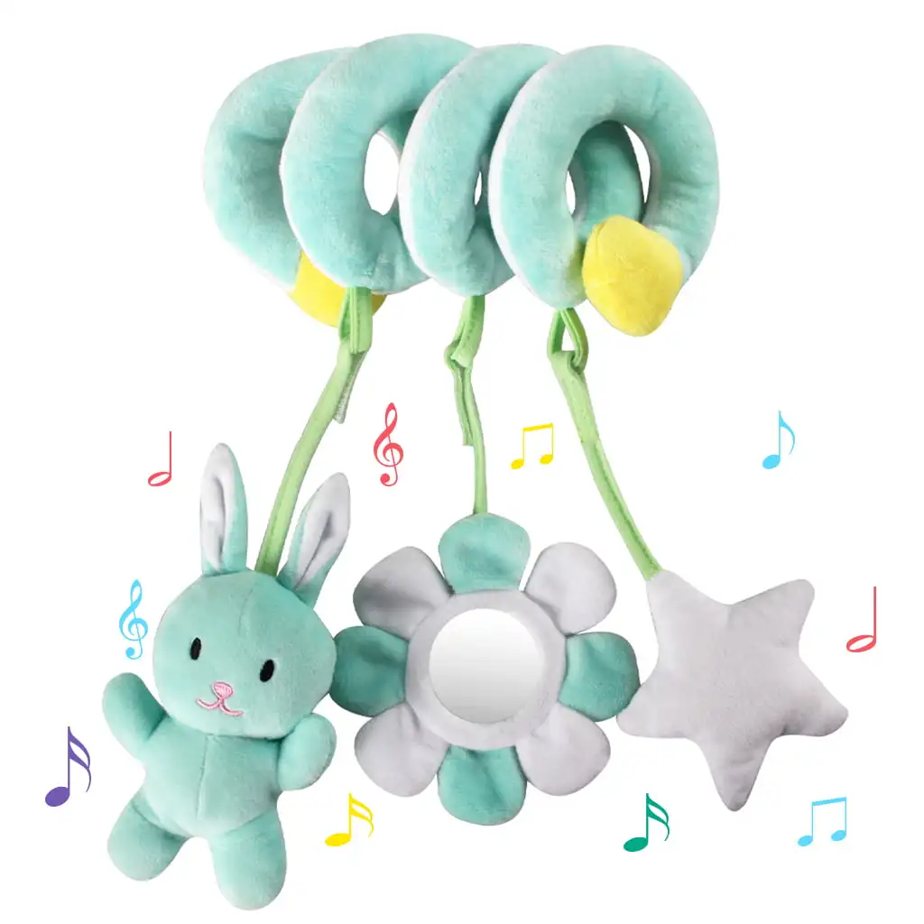 

Baby Car Seat Toy, Plush Hanging Spiral Activity Toy for Stroller crib, Green Rabbit