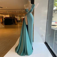 sparkly evening dress sleeveless asymmetrical neck mermaid evening gown pleated beading luxury formal party dresses for women