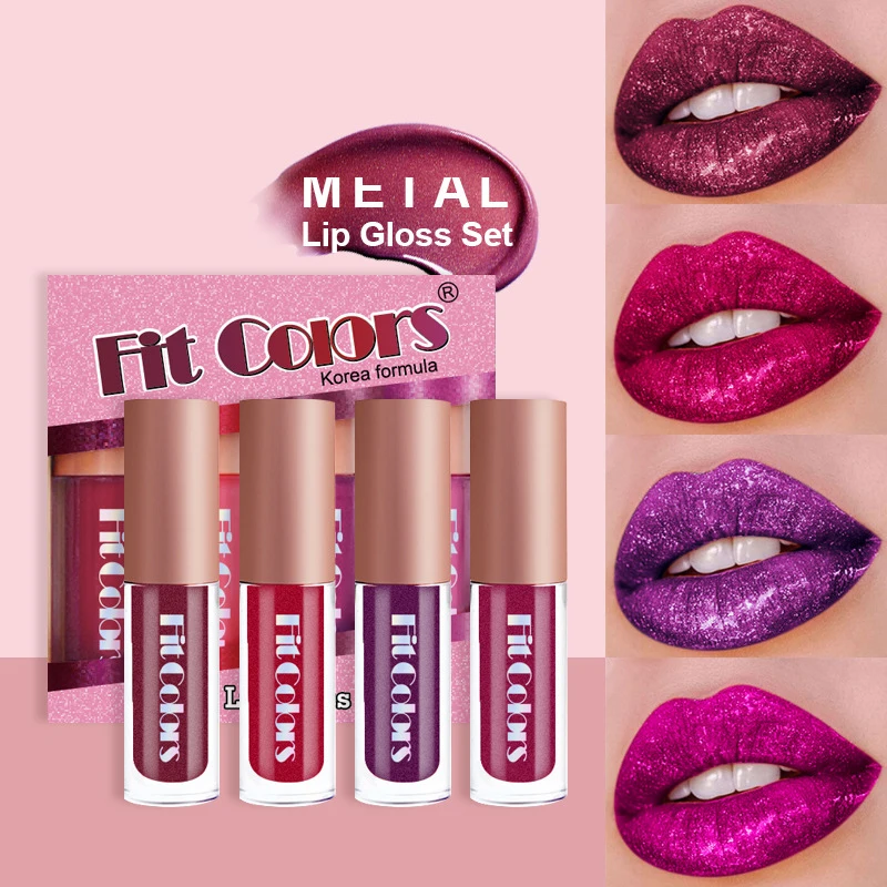 

Metal Lip Gloss Set Base Gel Shimmer Liquid Lipstick Private Label Cosmetics Put Your Own Logo