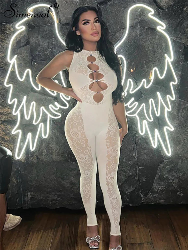 Simenual сетчатый комбинезон без рукавов для женщин 2022 жаккардовый переплетенный