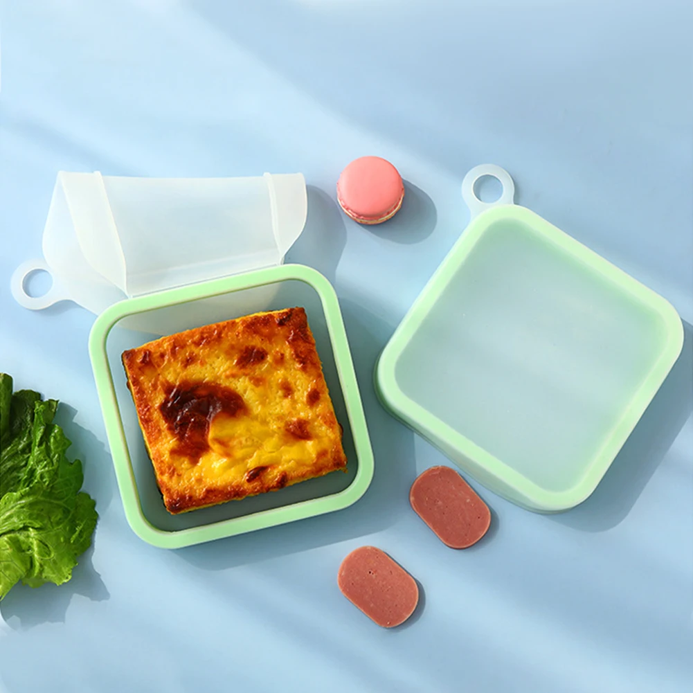 

Portable Silicone Food Container Sandwich Toast Box Kids School Breakfast Lunch Bento Box Office Worker Food Grade Dinnerware
