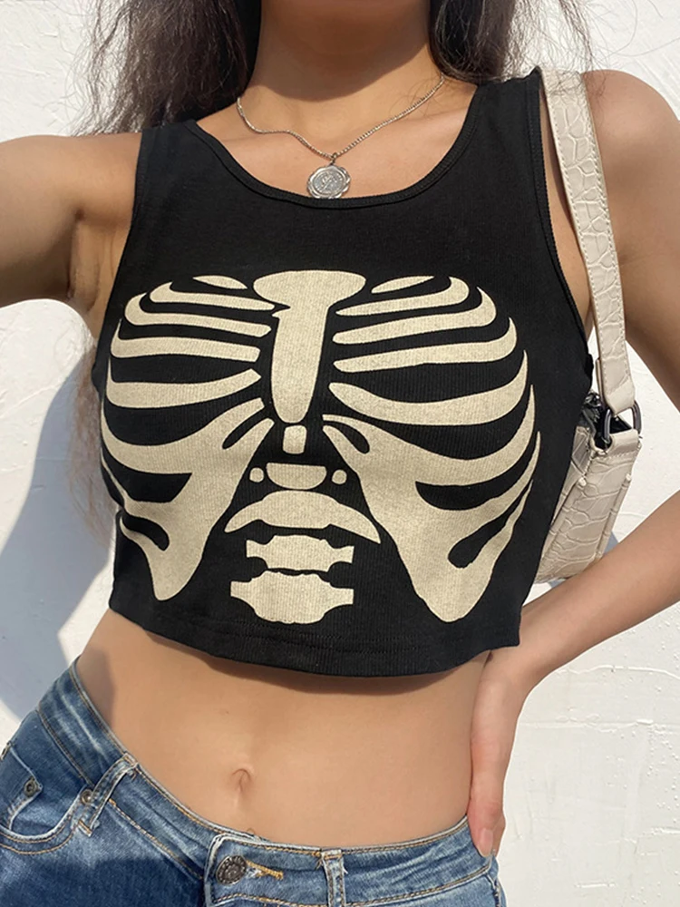 

Pinted Knitted Crop Top y2k Aesthetic Camis Goth Black Corset Top Women Harajuku Tee Vintage Fashion Sweats Streetwear