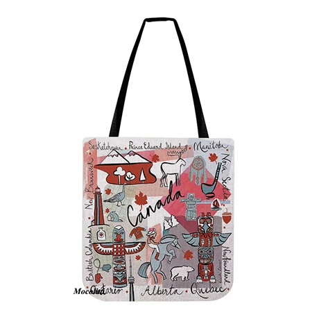 Сумка-шоппер в стиле пейзажа, цветная дорожная сумка-тоут на плечо из хлопка и льна с принтом, с современным художественным принтом