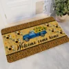 BlessLiving Sunflower Carriage Small Carpet Yellow Flower Blue Car Anti-Slip Doormats Area Rugs Leopard Print Floor Mats 1