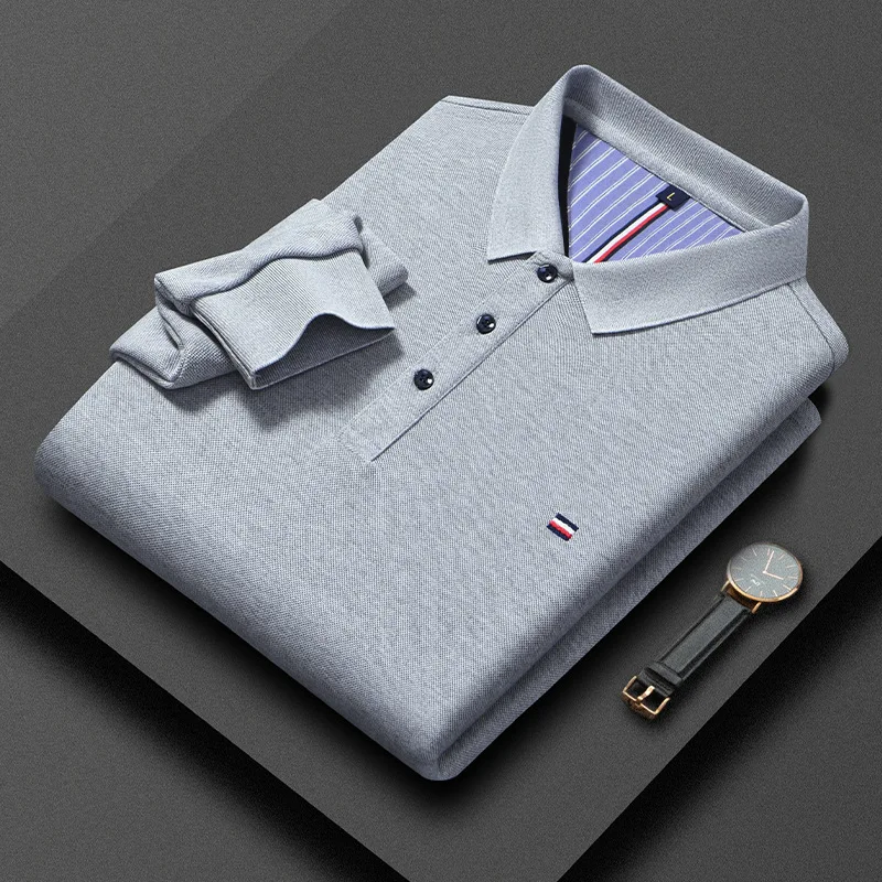 Новая деловая модная плюшевая рубашка-поло с длинным рукавом мужская зимняя