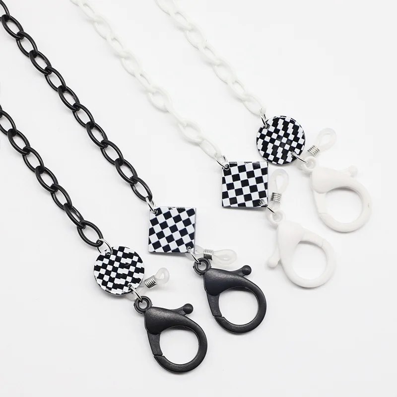 

Цепочки для очков в черно-белую клетку, простые цепочки из акрила для очков, подвески для женских солнцезащитных очков, аксессуар, длинное о...