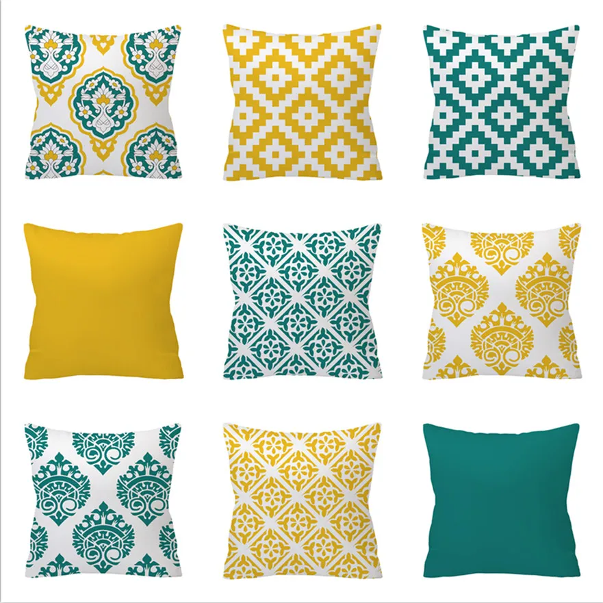 

Green Yellow Geometric Cushion Cover Home Decor Velvet Pillow Cover For Sofa 45*45cm Decorative Chevron Pillows Case Pillowsham